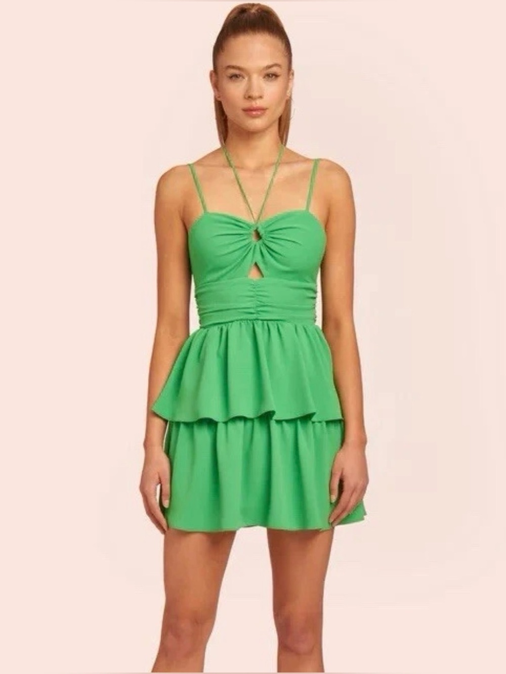 Amanda Uprichard Bright Green Spaghetti-Strap Ruffle Mini Dress